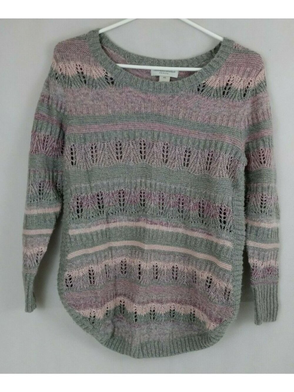 Christopher & Banks Petite Women's Pink & Gray Open Knit Thin Sweater Size PS